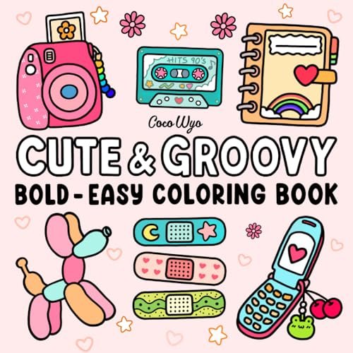 Cute & Groovy: Coloring Book for Adults and Kids, Bold and Easy